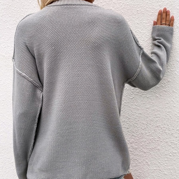 Grey Button up Knit Oversized Sweater Top - Picture 4 of 8